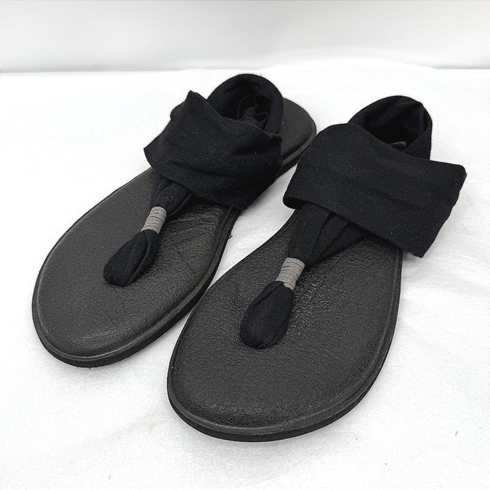 Sanuk Yoga Mat Sling 2 Sandals Black Fabric Casual Comfort Beach Slip On Size 8